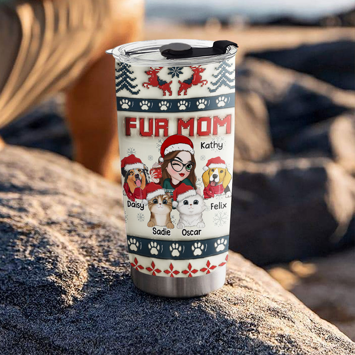 Fur Mom Pixel - Unique Personalized 3D Inflated Effect Stainless Steel Tumbler