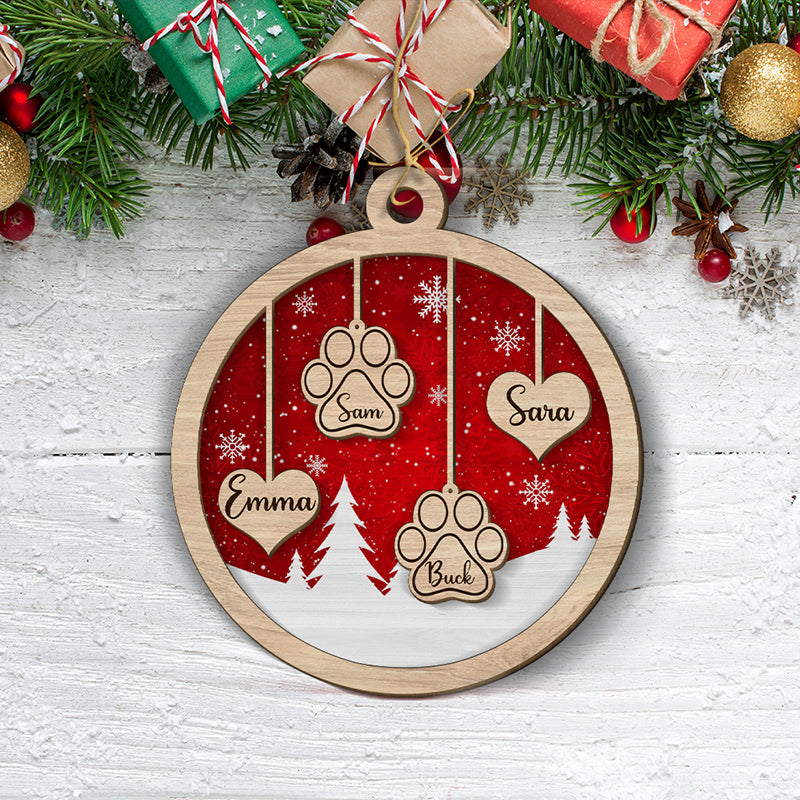 Personalized 2 - Layered Custom Wood Family Christmas Ornament for Pet Lovers