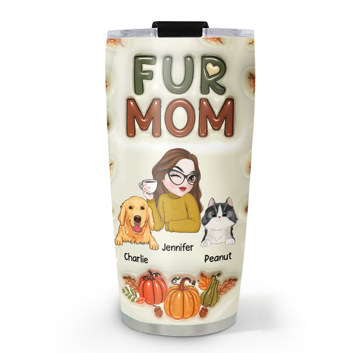 Personalized Fur Mom Autumn 3D Inflated Effect Stainless Steel Tumbler