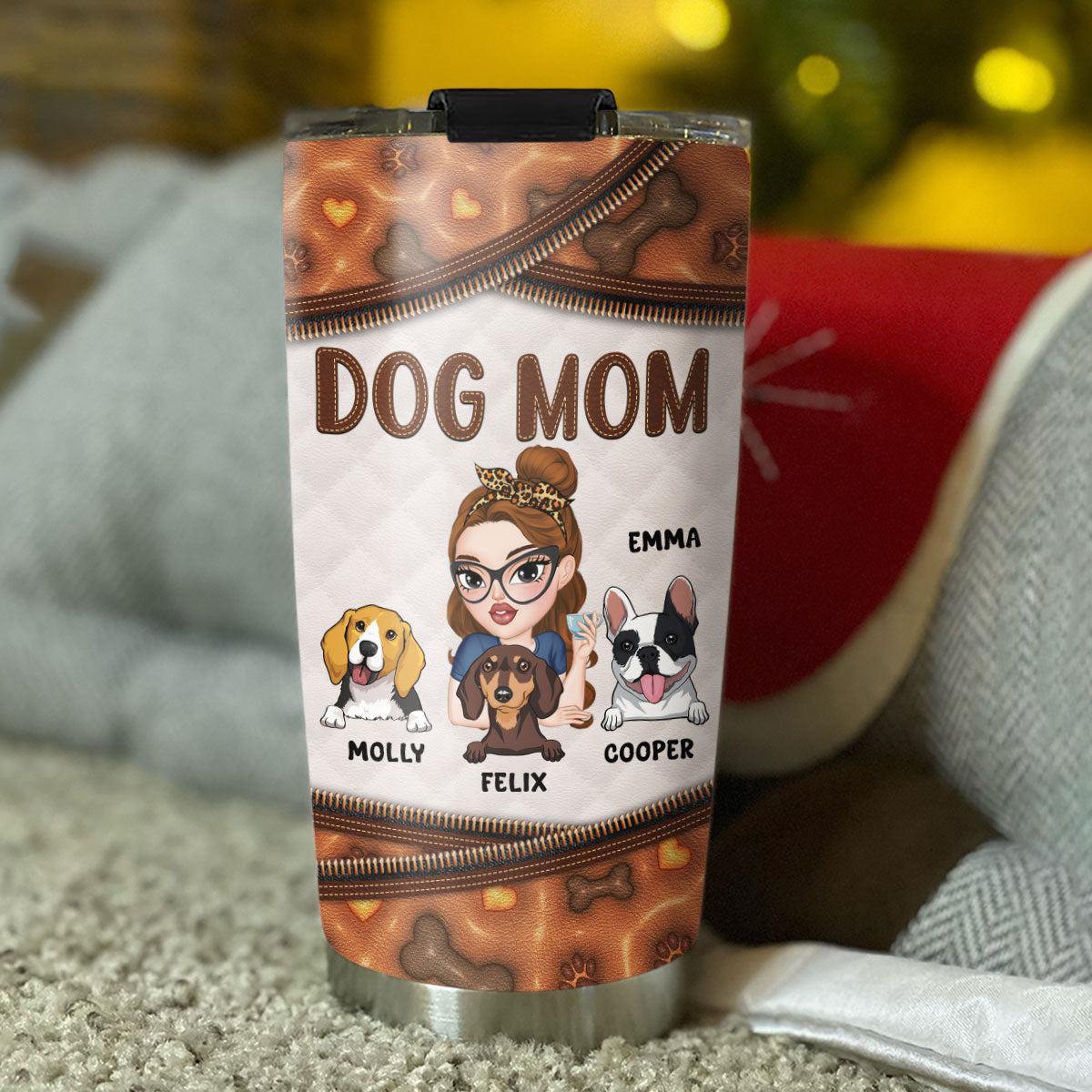 Personalized 3D Inflated Effect Leather Tumbler for Dog Moms