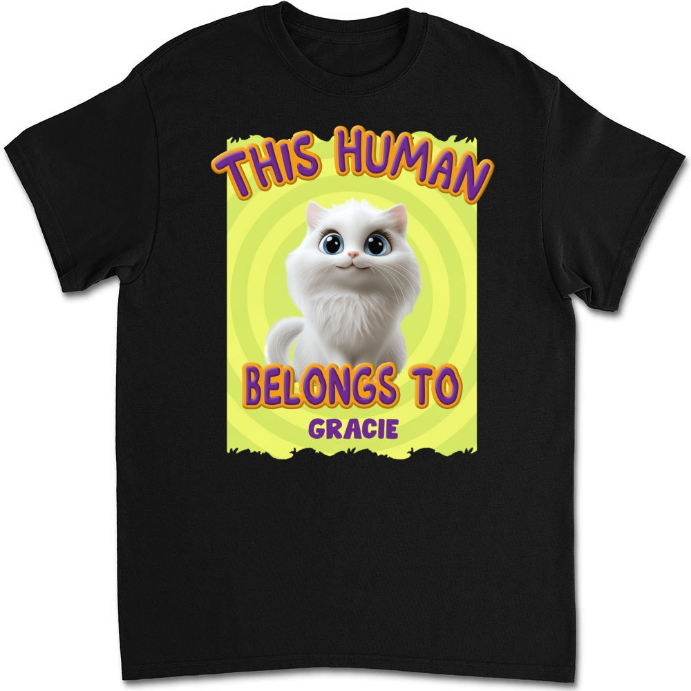 Personalized 'This Human Belongs To Our Cats' Cartoon Unisex T - shirt for Pet Lovers