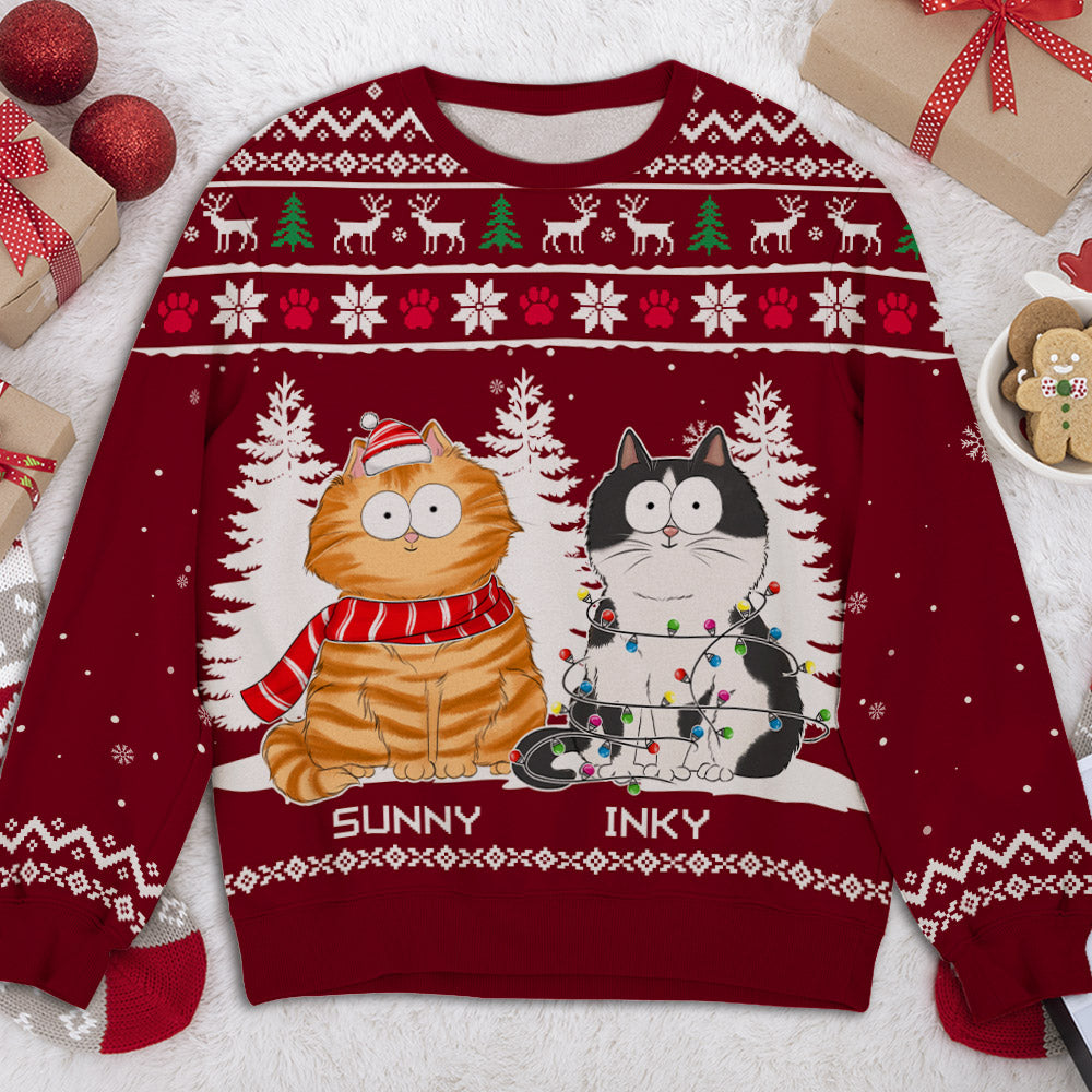 Personalized Custom All-Over-Print Funny Cat Winter Sweatshirt