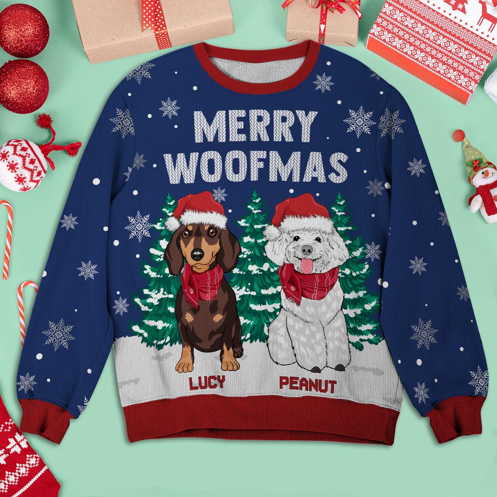 Blue Merry Woofmas - Personalized Custom All-Over-Print Sweatshirt for Dog Lovers