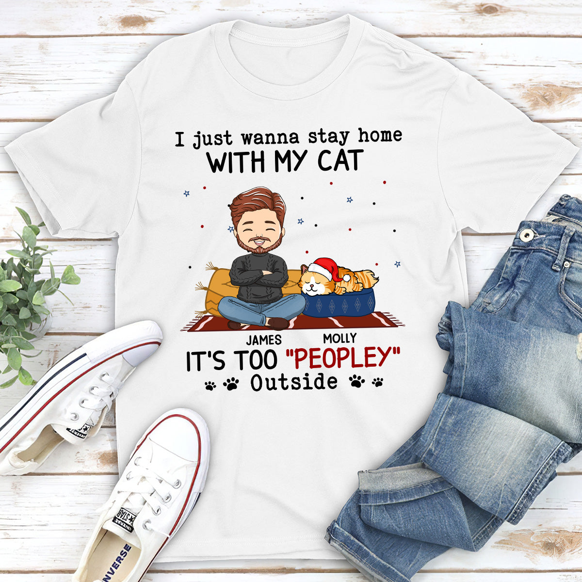 Personalized Unisex 'It's Too Crowded Outside' Cat T-shirt for Pet Lovers