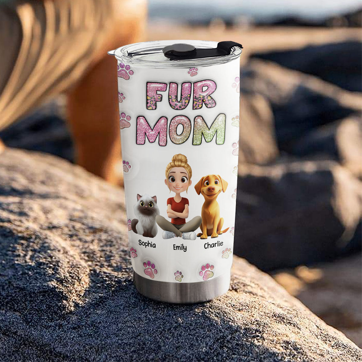 Personalized 3D Inflated Effect Chibi Tumbler for Fur Moms