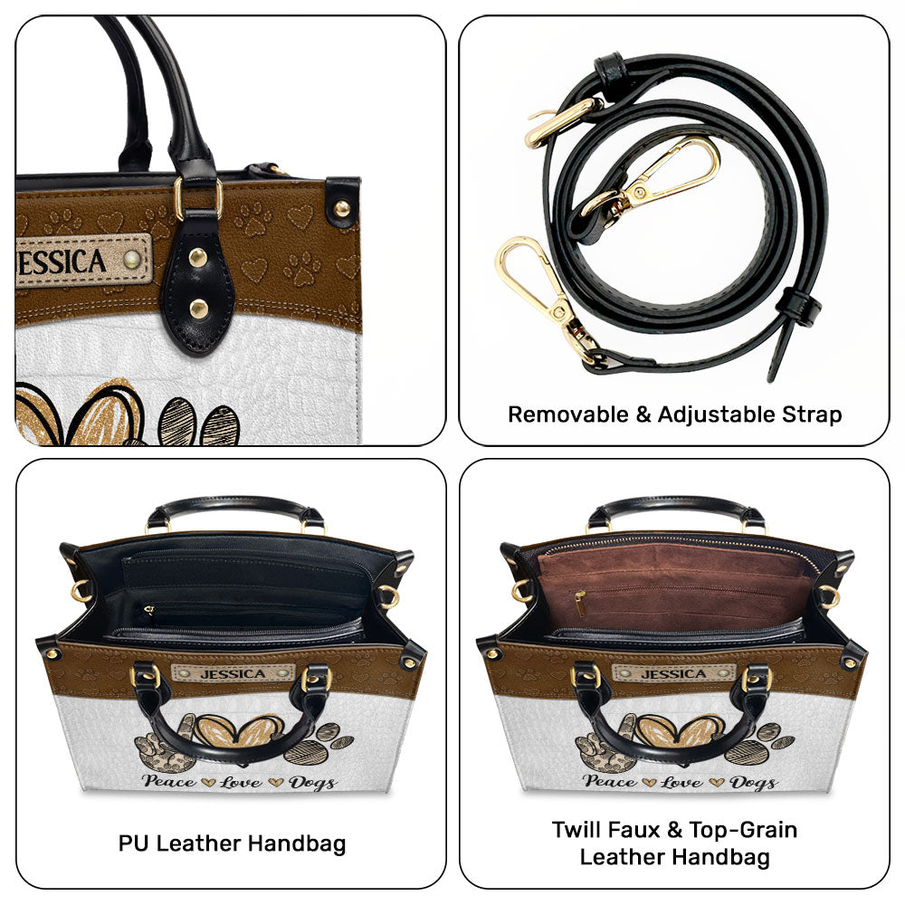 Peace Love Dogs - Customizable Personalized Leather Handbag for Dog Lovers