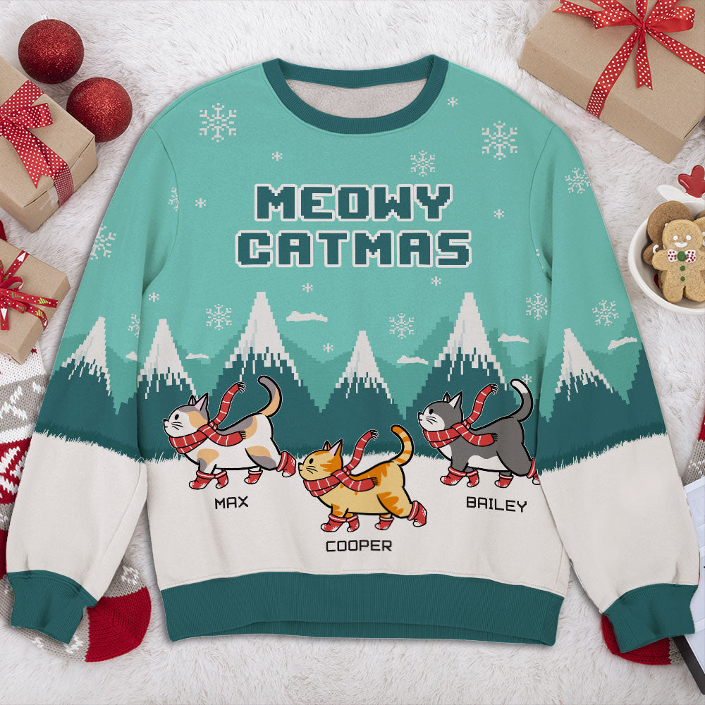 Christmas Cat Personalized All-Over Print Unisex Sweatshirt - Ideal Gift for Pet Lovers