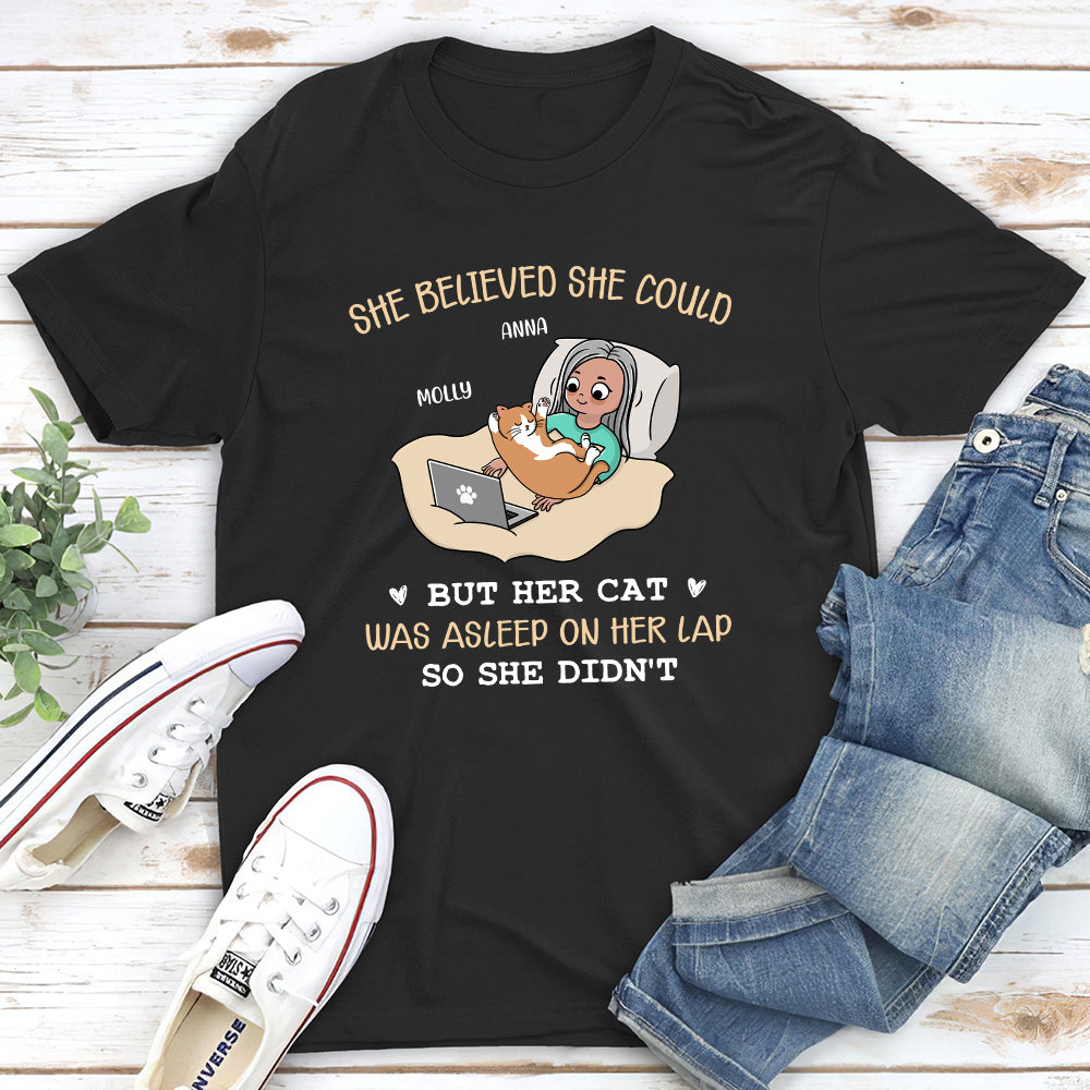 Personalized Unisex 'Her Cat Was Asleep' T-shirt - Ideal Gift for Pet Lovers
