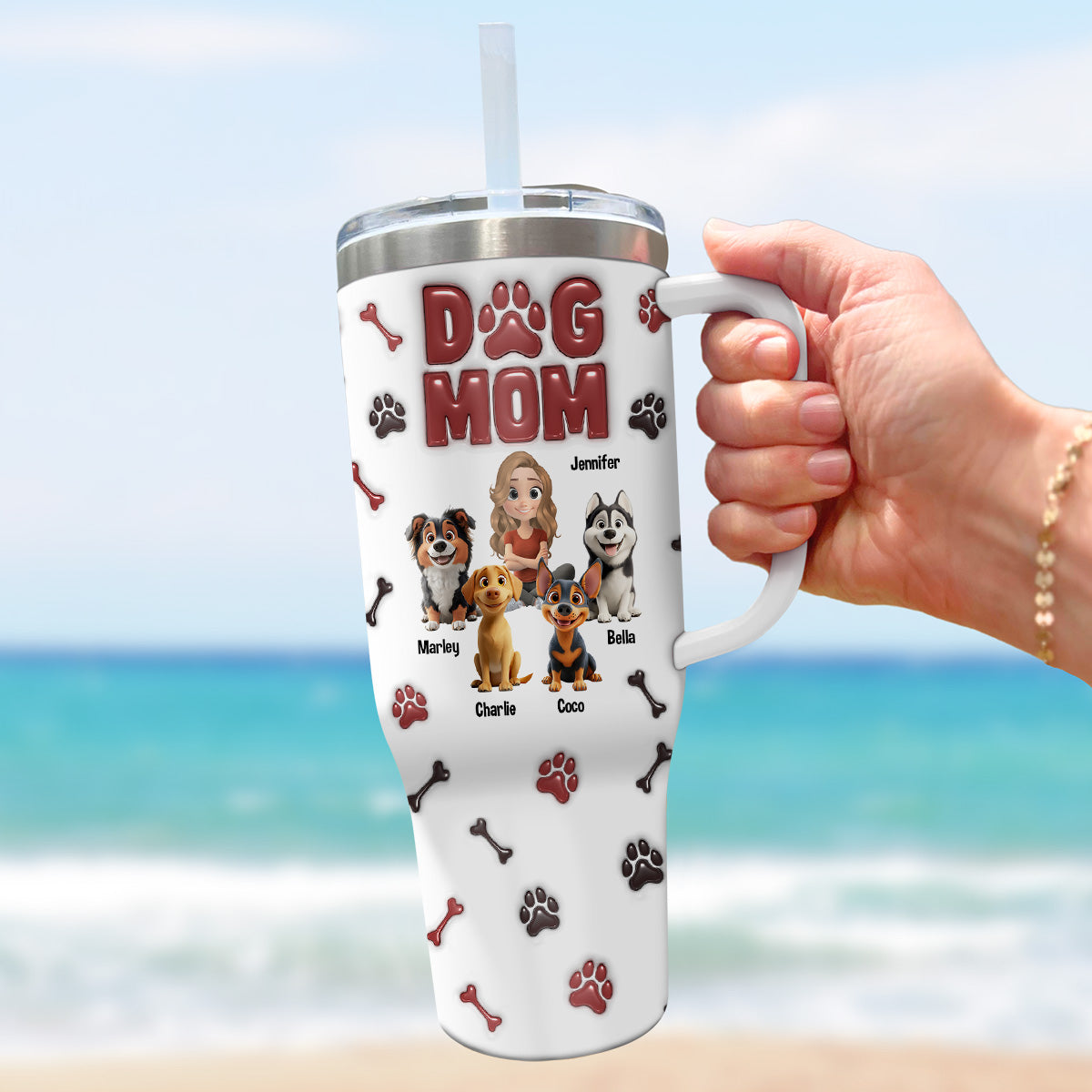 Lovely Dog Mama - Customizable 3D Inflated Effect Stainless Steel Tumbler