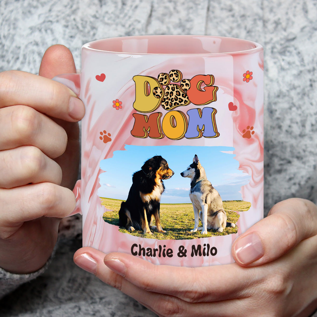 Slay Dog Mama Personalized Custom Pink Marble Photo Mug - Ideal Gift for Special Occasions