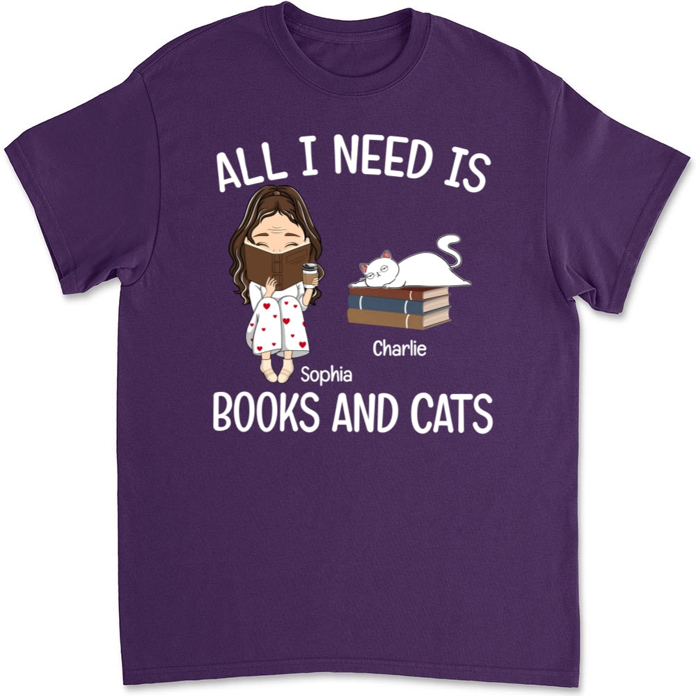 Personalized Books and Cats Unisex T-shirt - Ideal Gift for Pet Lovers