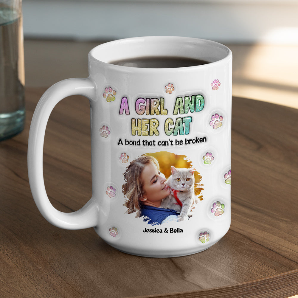 Personalized 3D Inflated Effect Mug with A Girl And Her Cat Photo