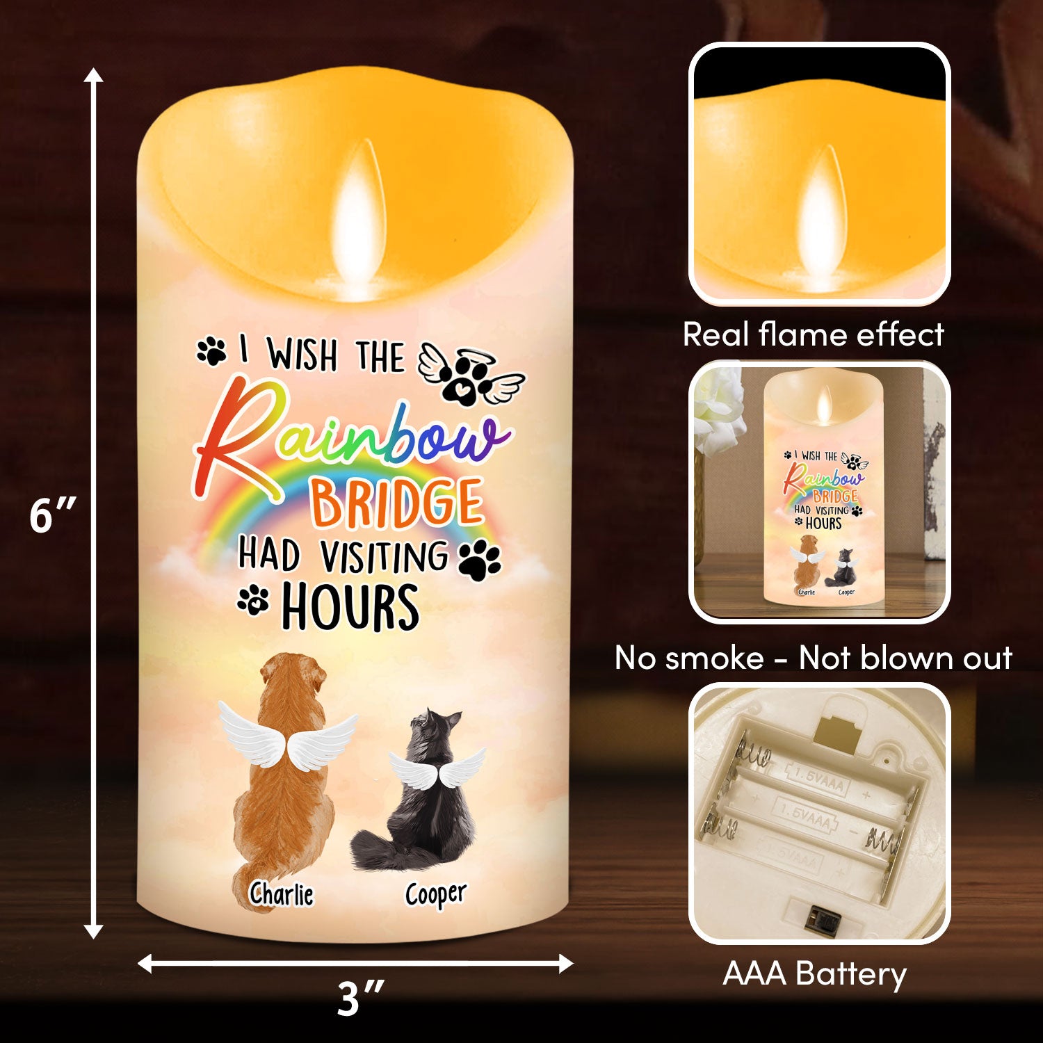Personalized Custom LED Memorial Candle - I Wish The Rainbow Bridge Had Visiting Hours