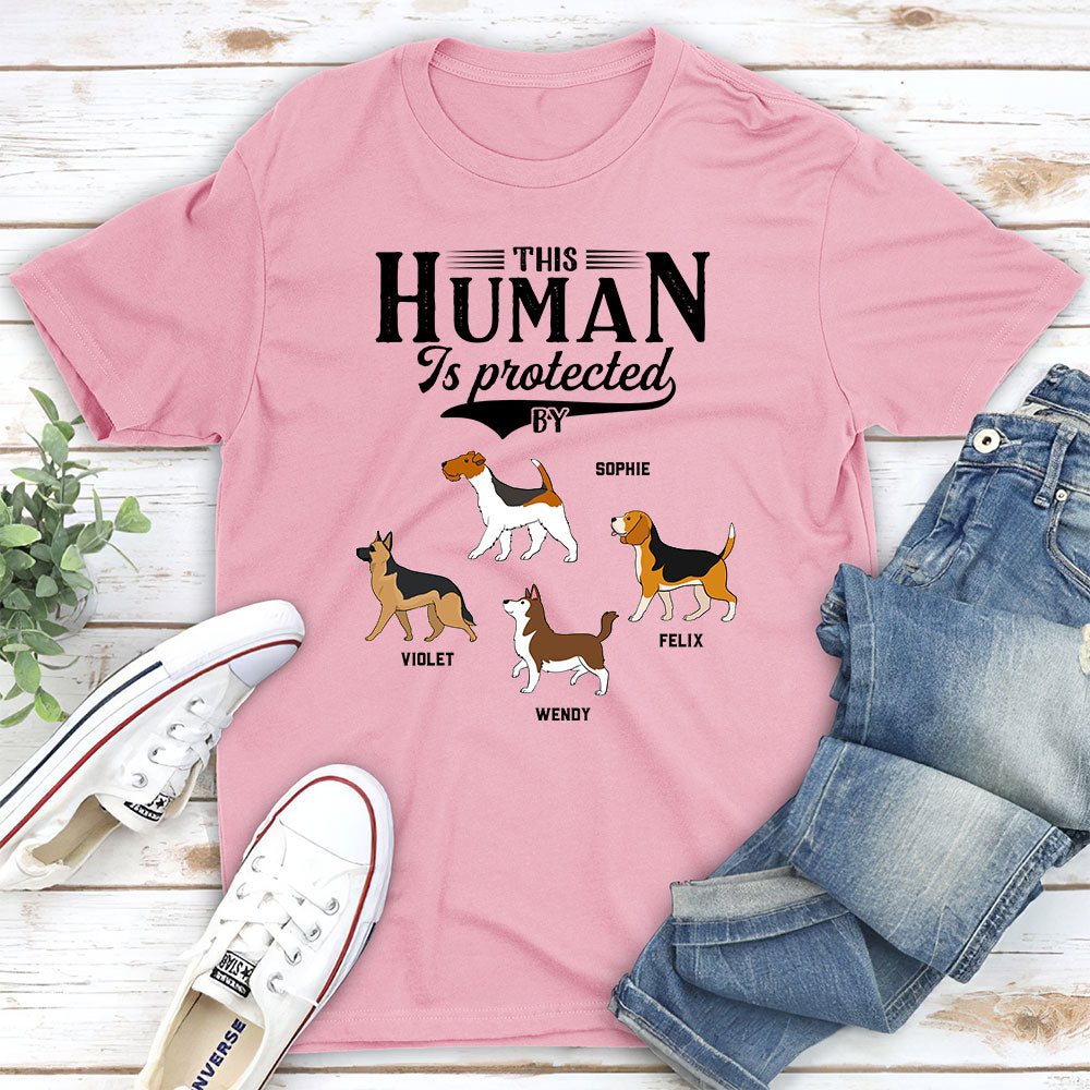 Dad Protected By Dog - Personalized Custom Unisex Pet Lover T-shirt