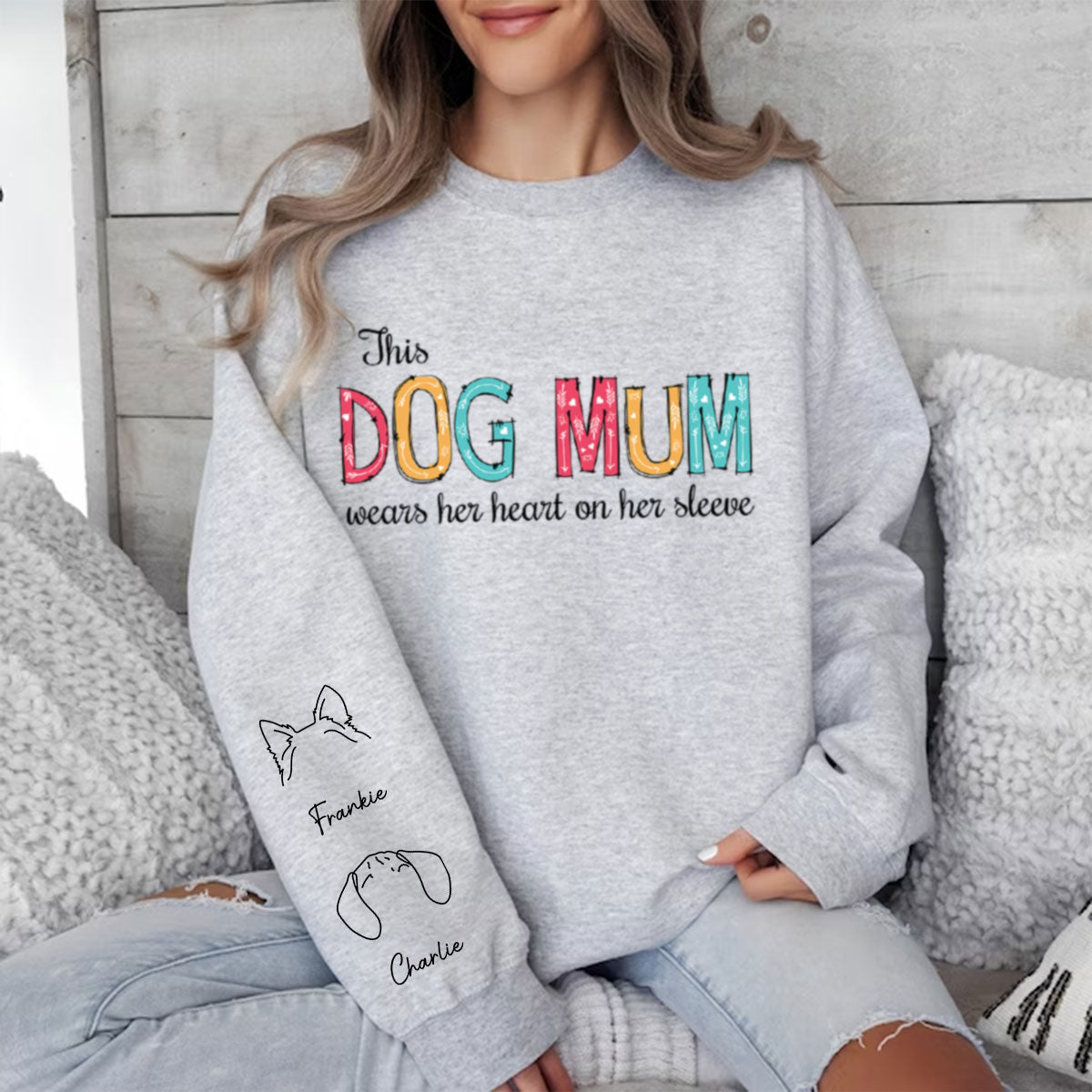 Personalized Dog Mom and Dad Hearts-on-Sleeve Custom Sweatshirt