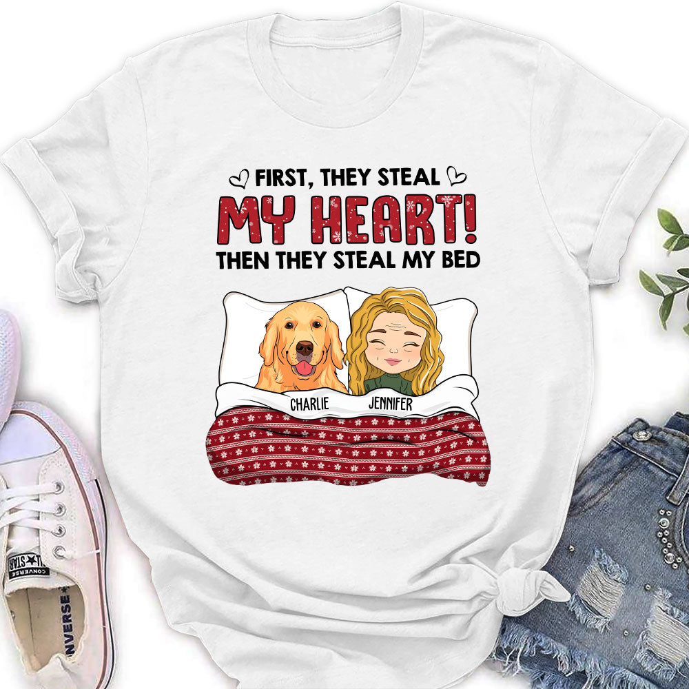Personalized Custom Women's 'Silently Steal My Bed' Pet - Lover T - shirt
