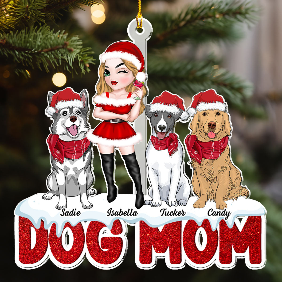 Customizable Dog Mom Christmas Acrylic Ornament - Personalized Keepsake