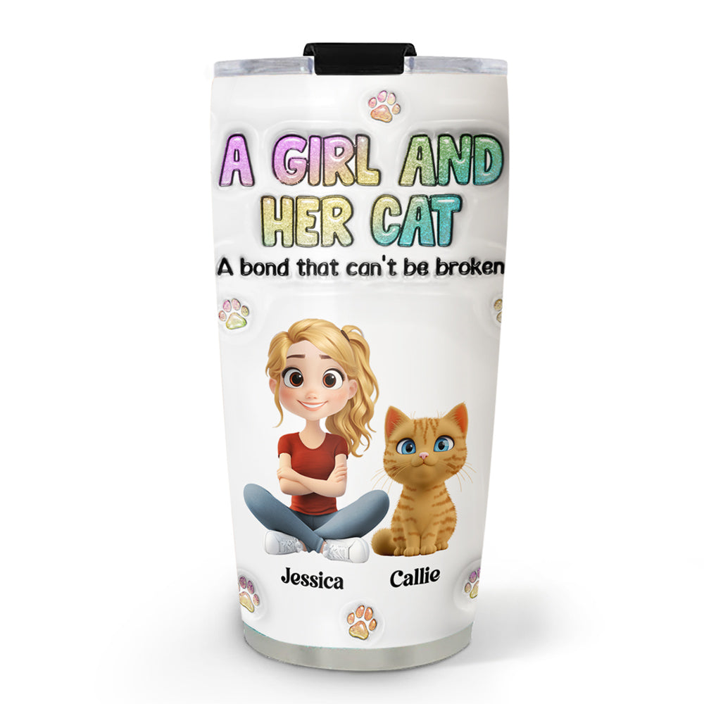 Personalized 3D Inflated Effect Tumbler: A Girl And Her Cat Design