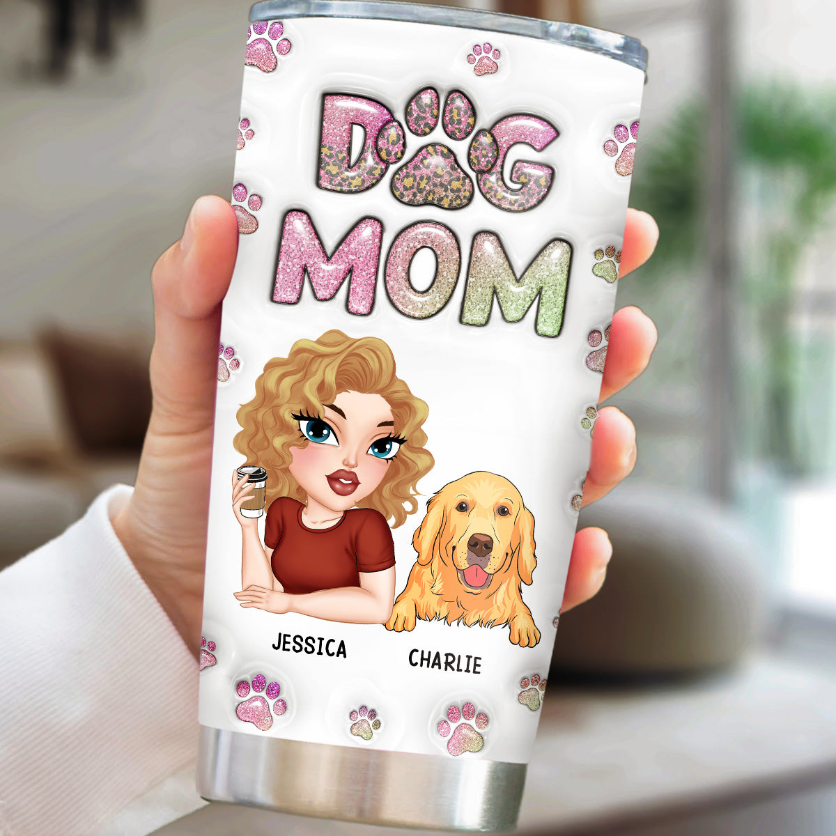 Slay as the Best Dog Mom! Personalized 3D Inflated Effect Stainless Steel Tumbler