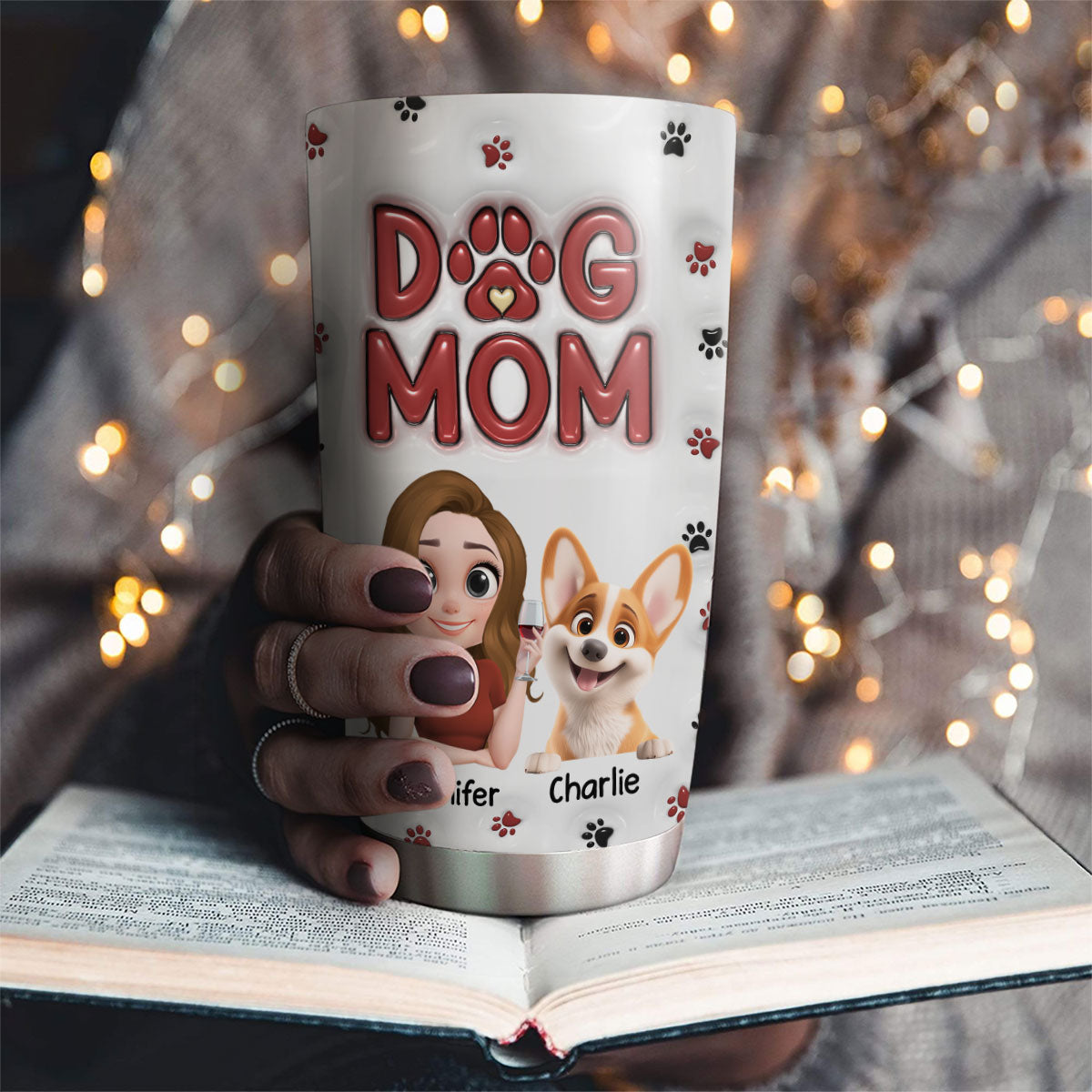 Personalized 3D Inflated Effect Lovely Dog Mom Cartoon Tumbler - Ideal for All Occasions