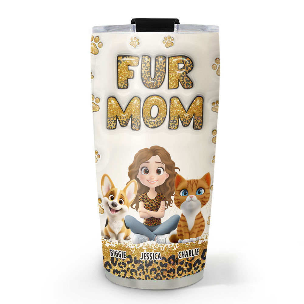 Fur Mom Leopard Personalized 3D Inflated Effect Custom Tumbler - Ideal for All Occasions