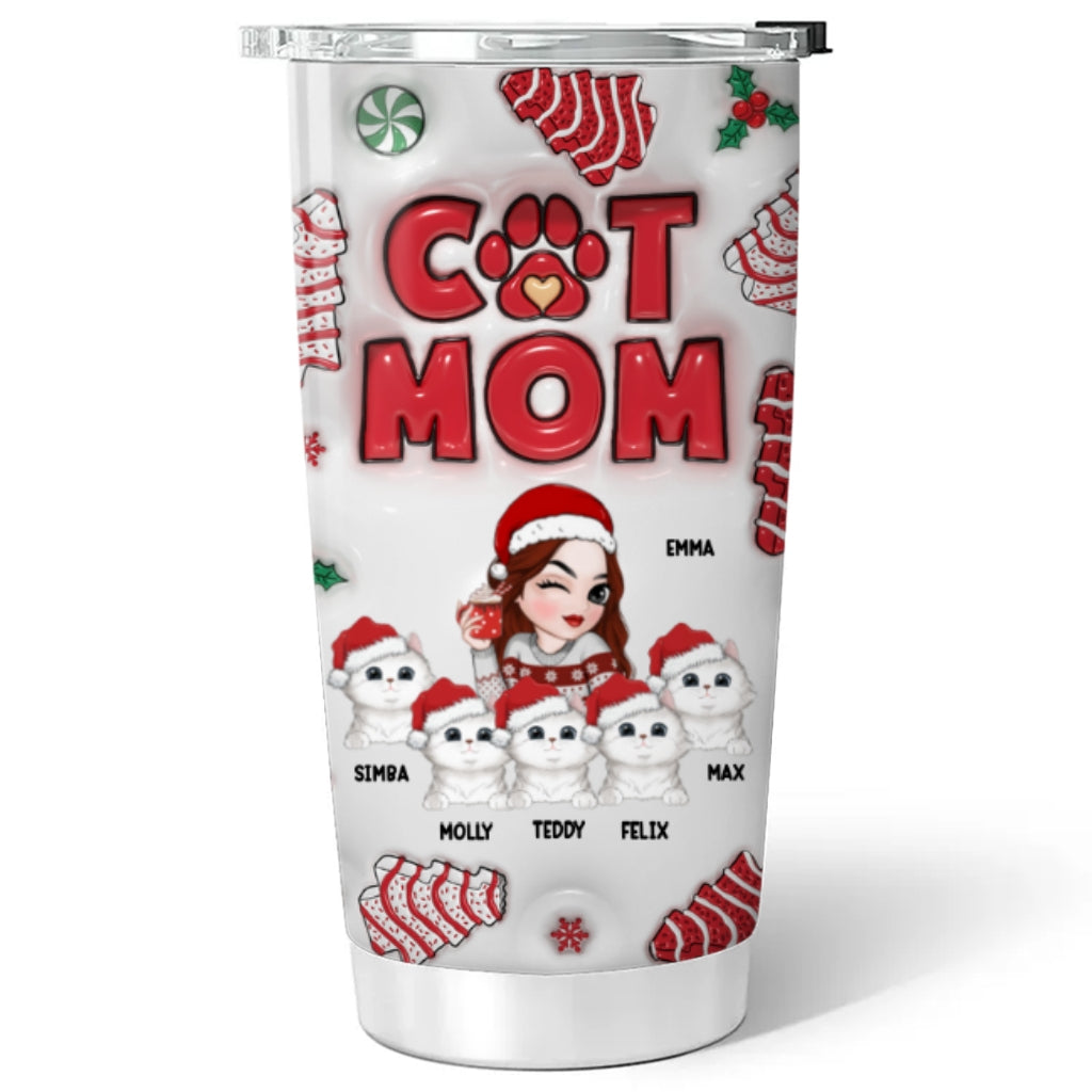 Personalized 3D Inflated Effect Cat Mom Christmas Tumbler - Ideal for All Occasions