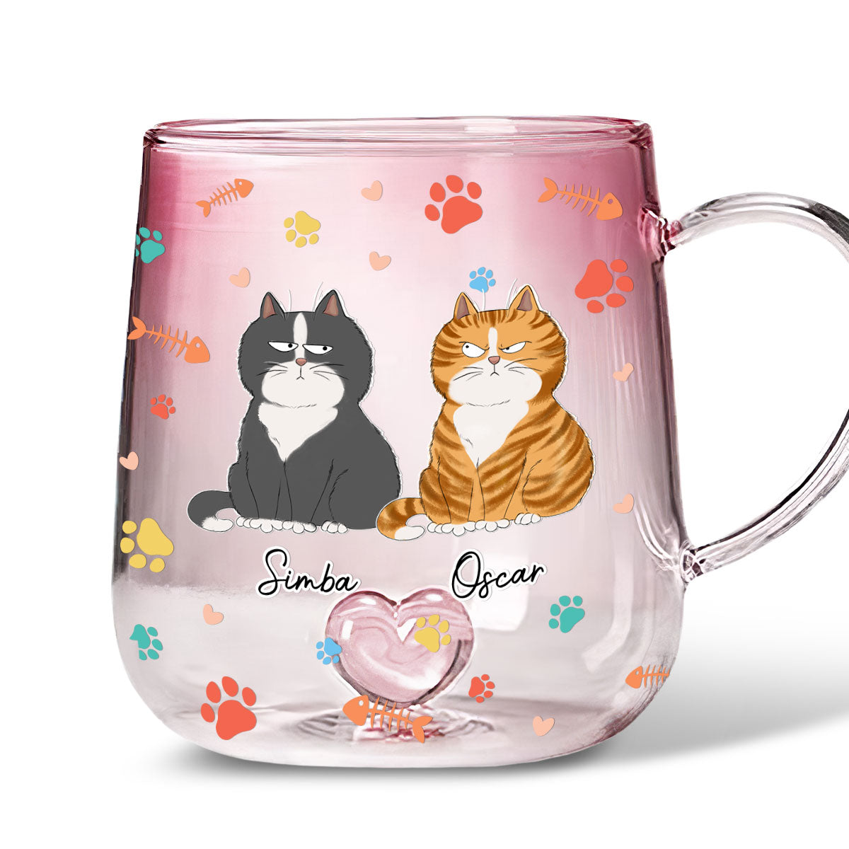 Personalized Pink Gradient Glass Mug for Cat Lovers