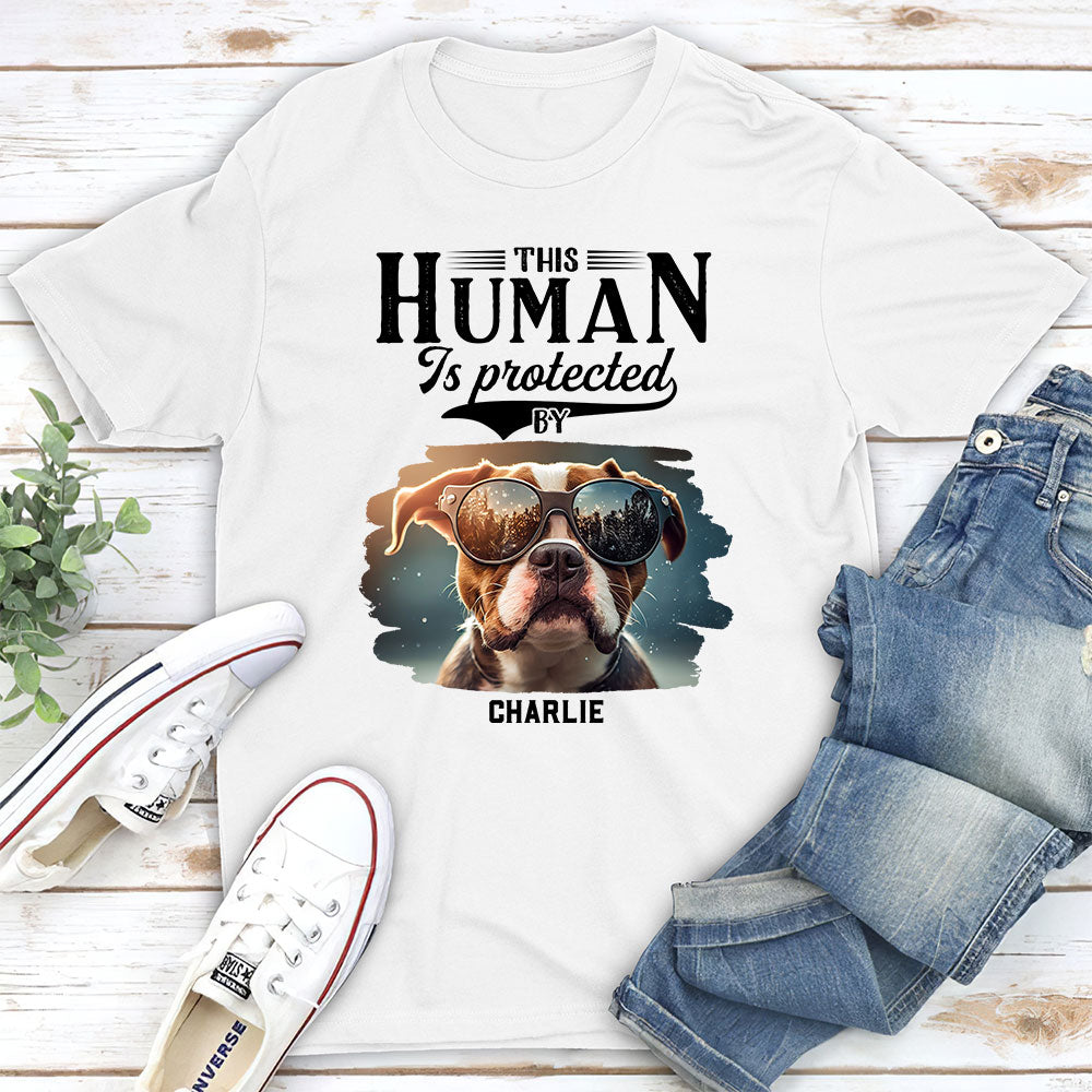 Dad Protected By Dog - Personalized Custom Unisex Pet Lover T-shirt