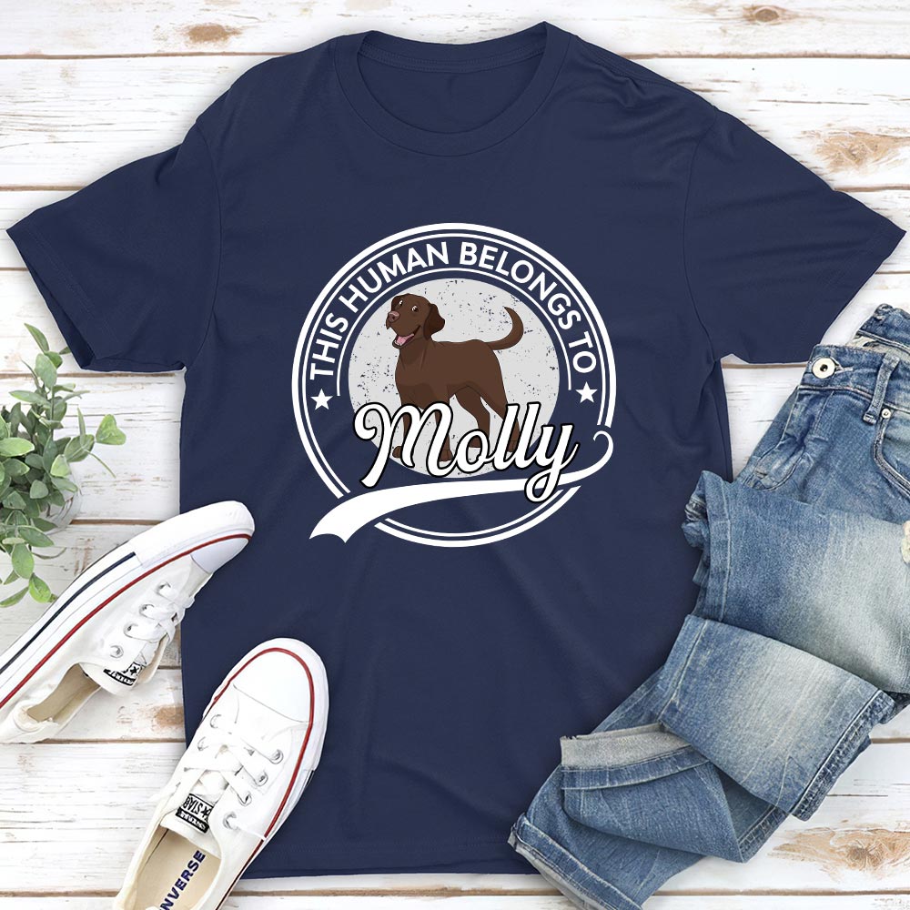 Personalized Custom Unisex 'Human Belongs To Dog' Cartoon T-shirt - Ideal Gift for Pet Lovers