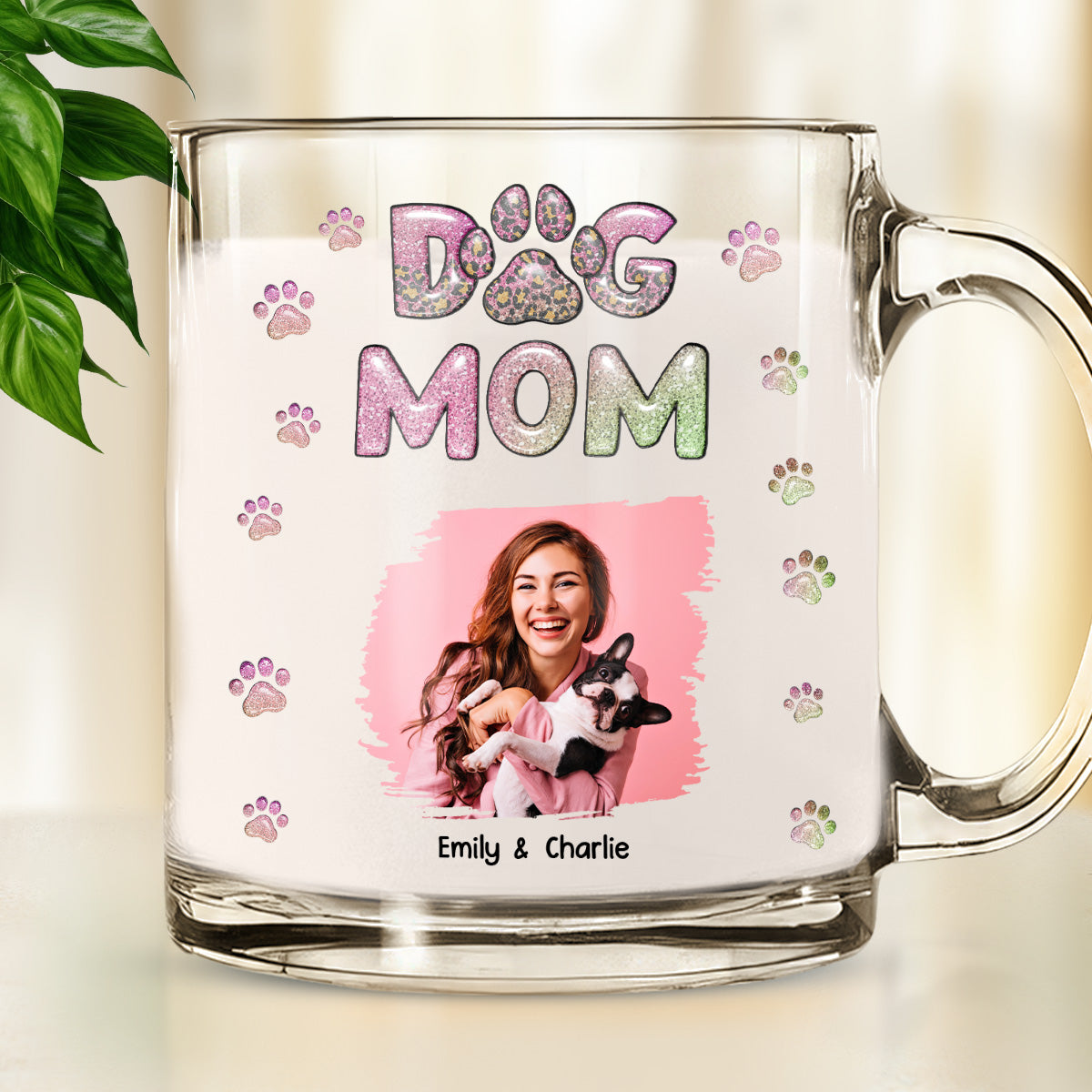 Personalized 3D Inflated Effect Glass Mug - Dog Mom Lovely Chibi Version Photo