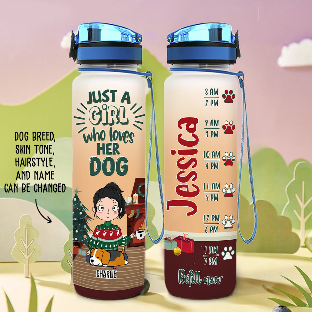 Personalized Christmas Water Tracker Bottle for Dog - Loving Girls