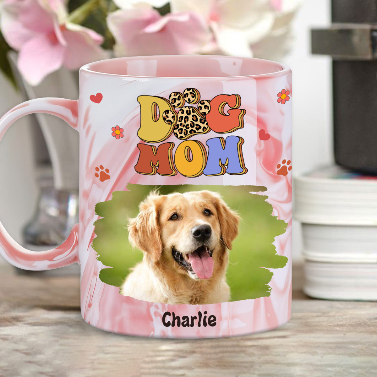 Slay Dog Mama Personalized Custom Pink Marble Photo Mug - Ideal Gift for Special Occasions