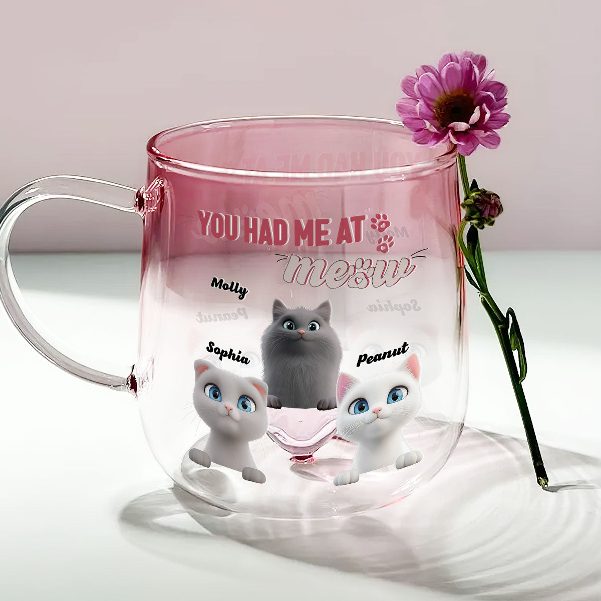 You Had Me At Meow - Personalized Pink Gradient Custom Glass Coffee Mug