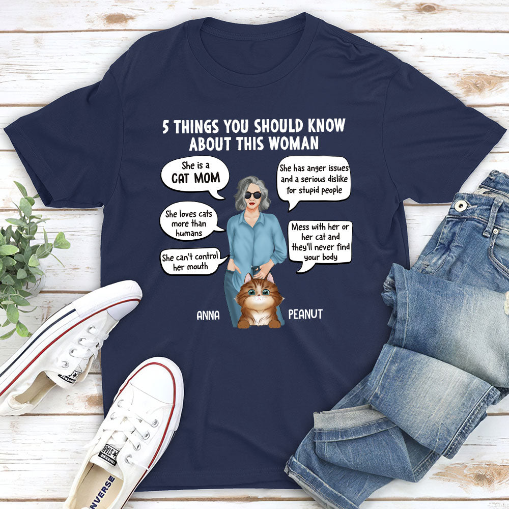 Personalized Unisex 5 Things Cat Mom T-shirt - Ideal Gift for Pet Lovers