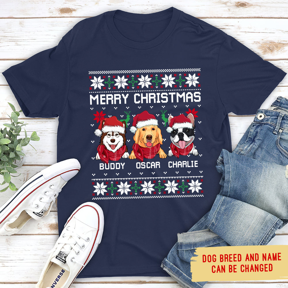 Personalized Merry Christmas Unisex T - shirt: Ideal Gift for Pet Lovers