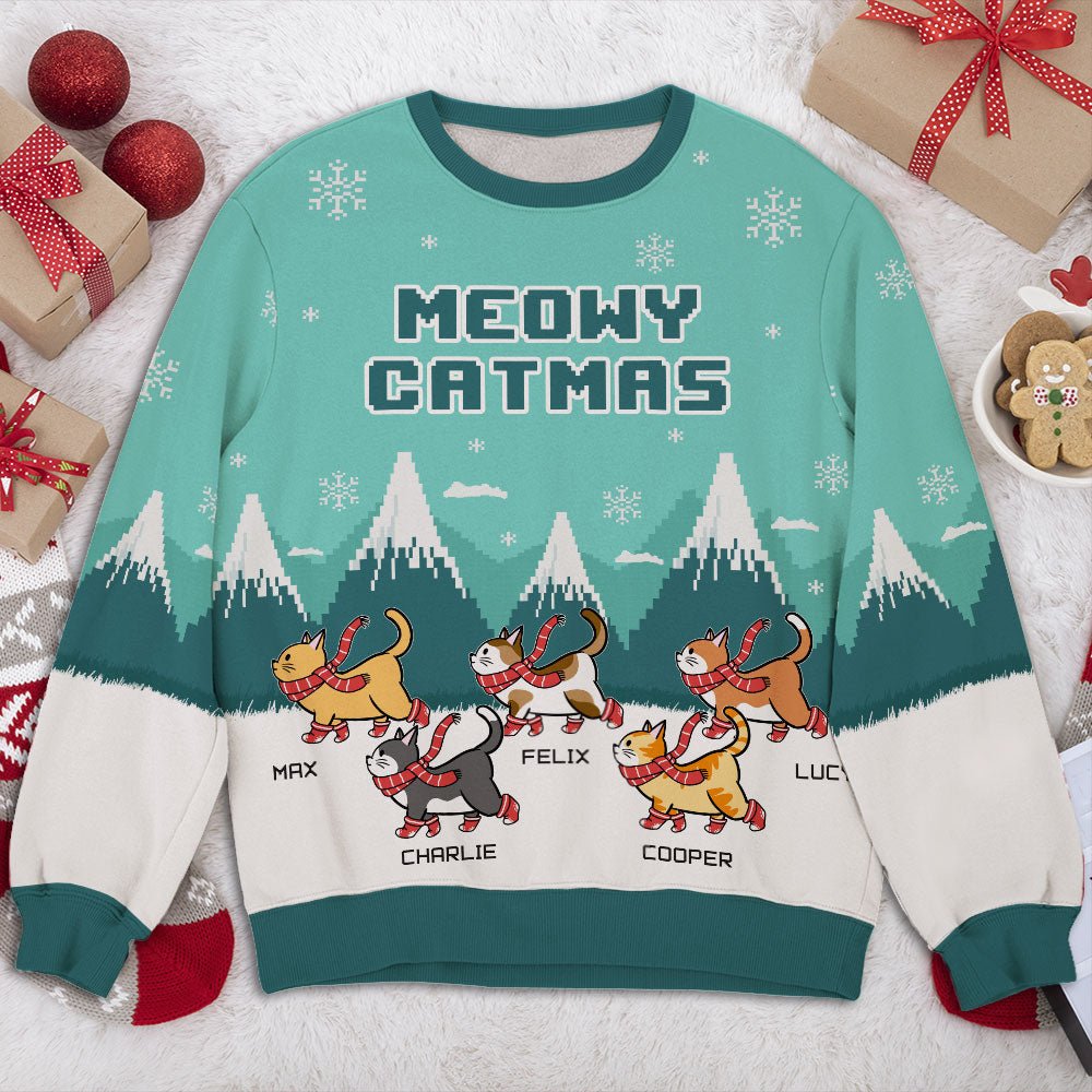 Christmas Cat Personalized All-Over Print Unisex Sweatshirt - Ideal Gift for Pet Lovers