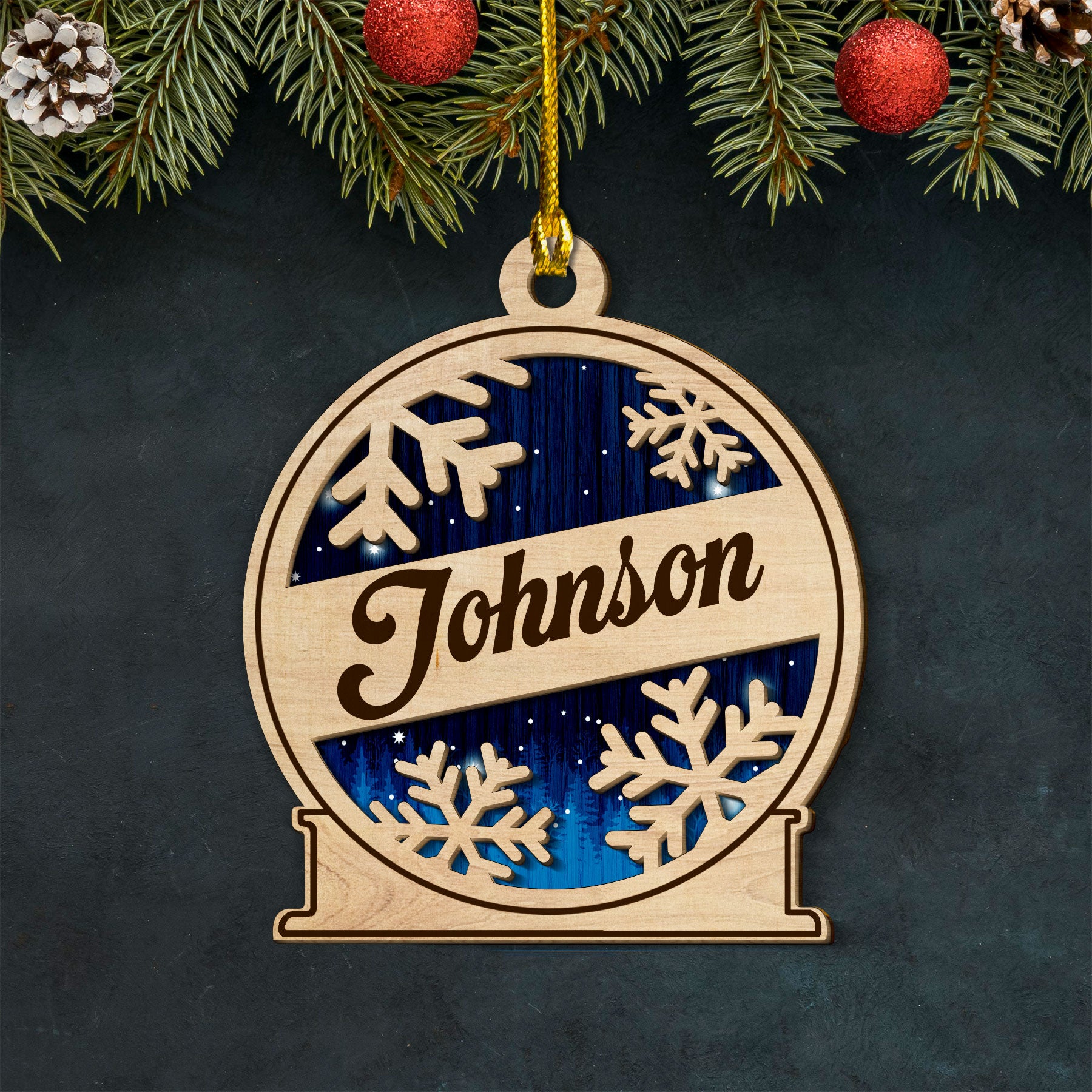 Customizable 2-Layered Wood Family and Pet Christmas Ornament