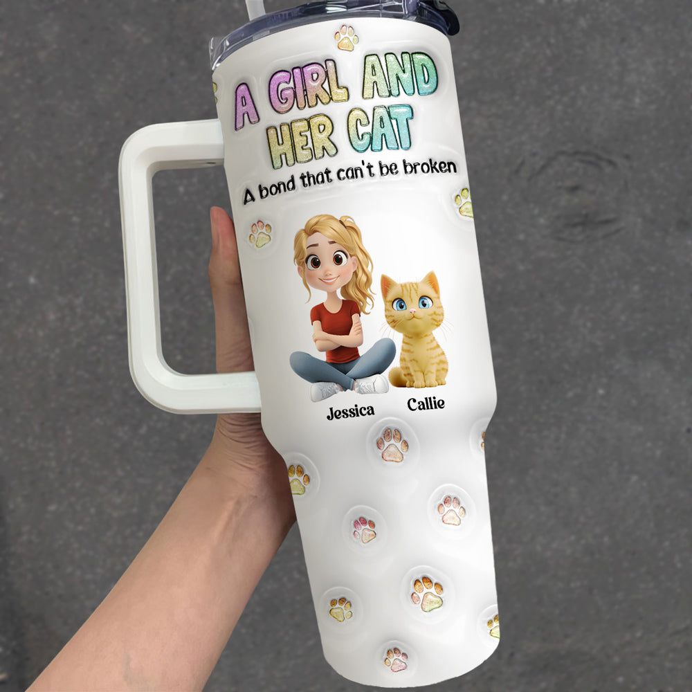 Personalized 3D Inflated Effect Tumbler: A Girl And Her Cat Design