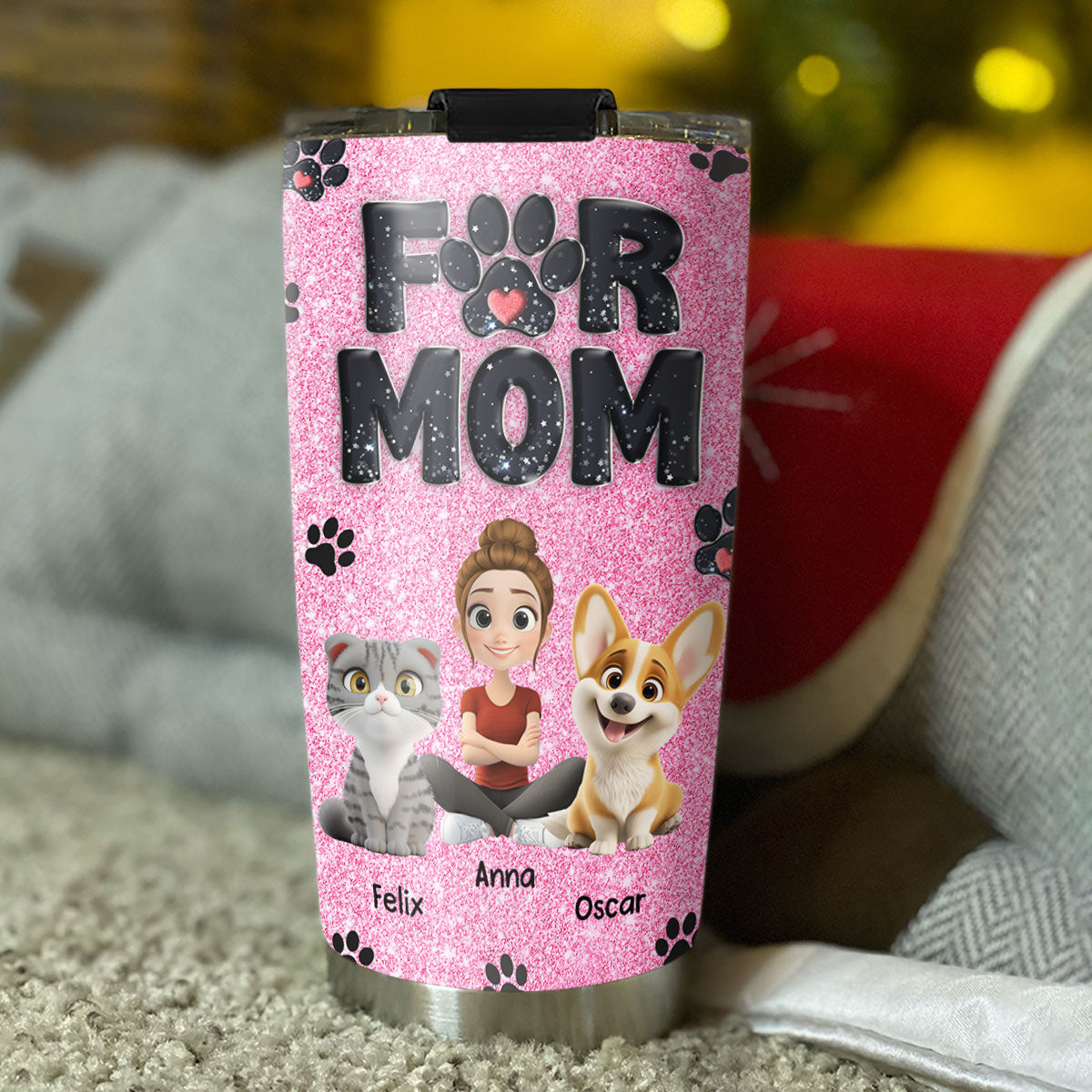 Personalized Lovely Fur Mom Blink Stainless Steel Tumbler