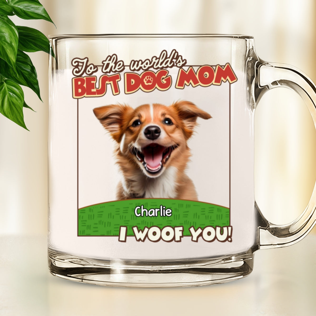 Customizable Dog Mom Dad Cartoon Photo Glass Mug - Personalized Gift