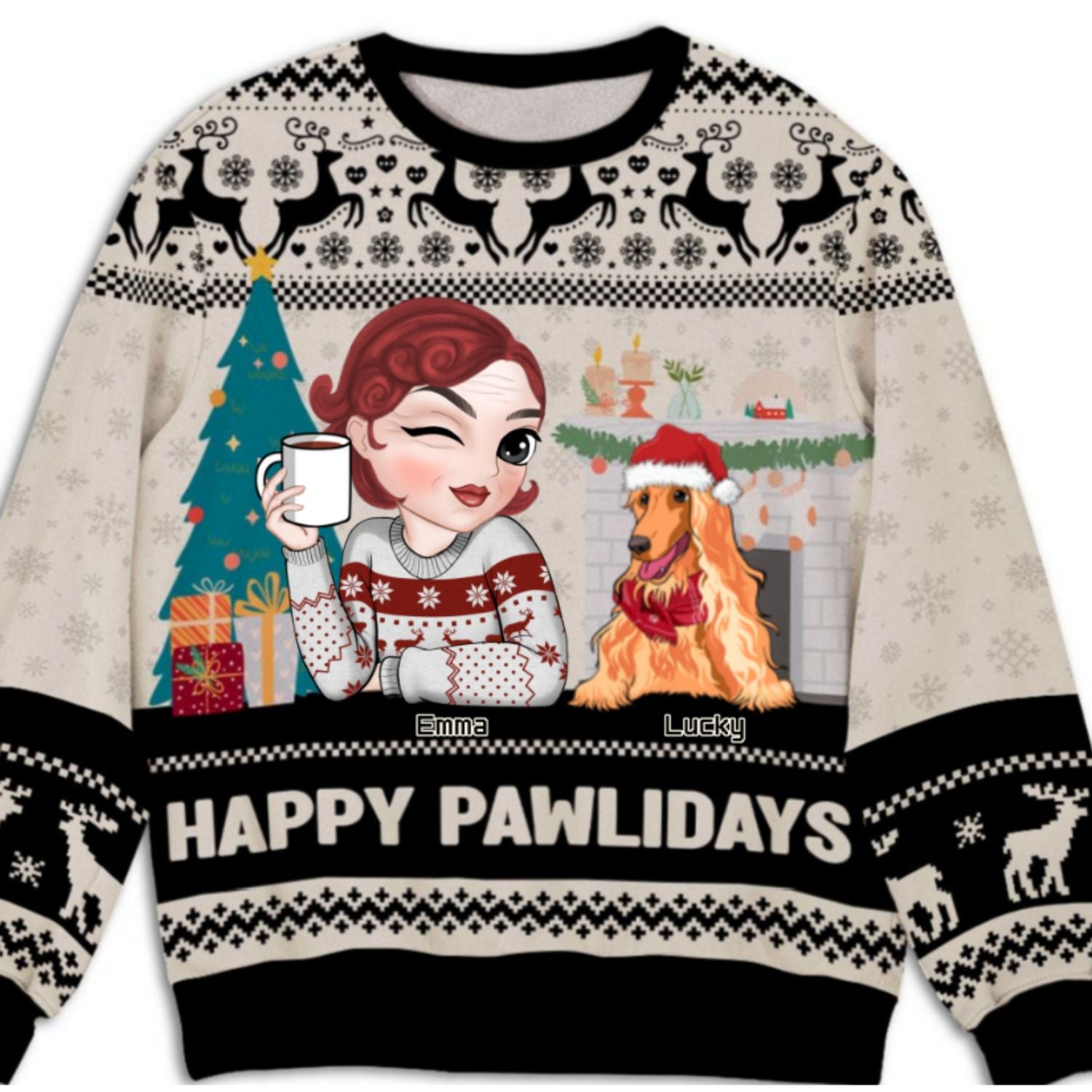 Personalized Happy Pawlidays Sweatshirt for Fur Moms - All-Over Print Design