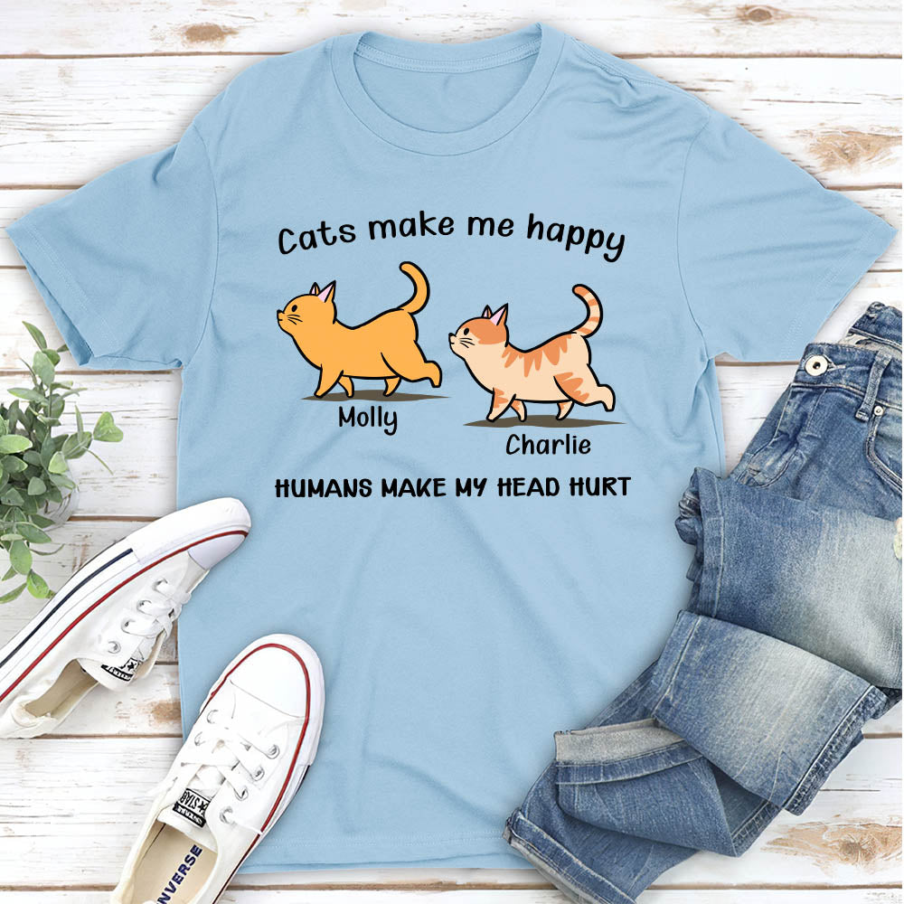 Personalized Unisex 'Cats Make Me Happy' T - shirt: Ideal Gift for Cat Lovers