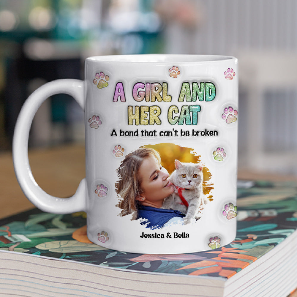 Personalized 3D Inflated Effect Mug with A Girl And Her Cat Photo