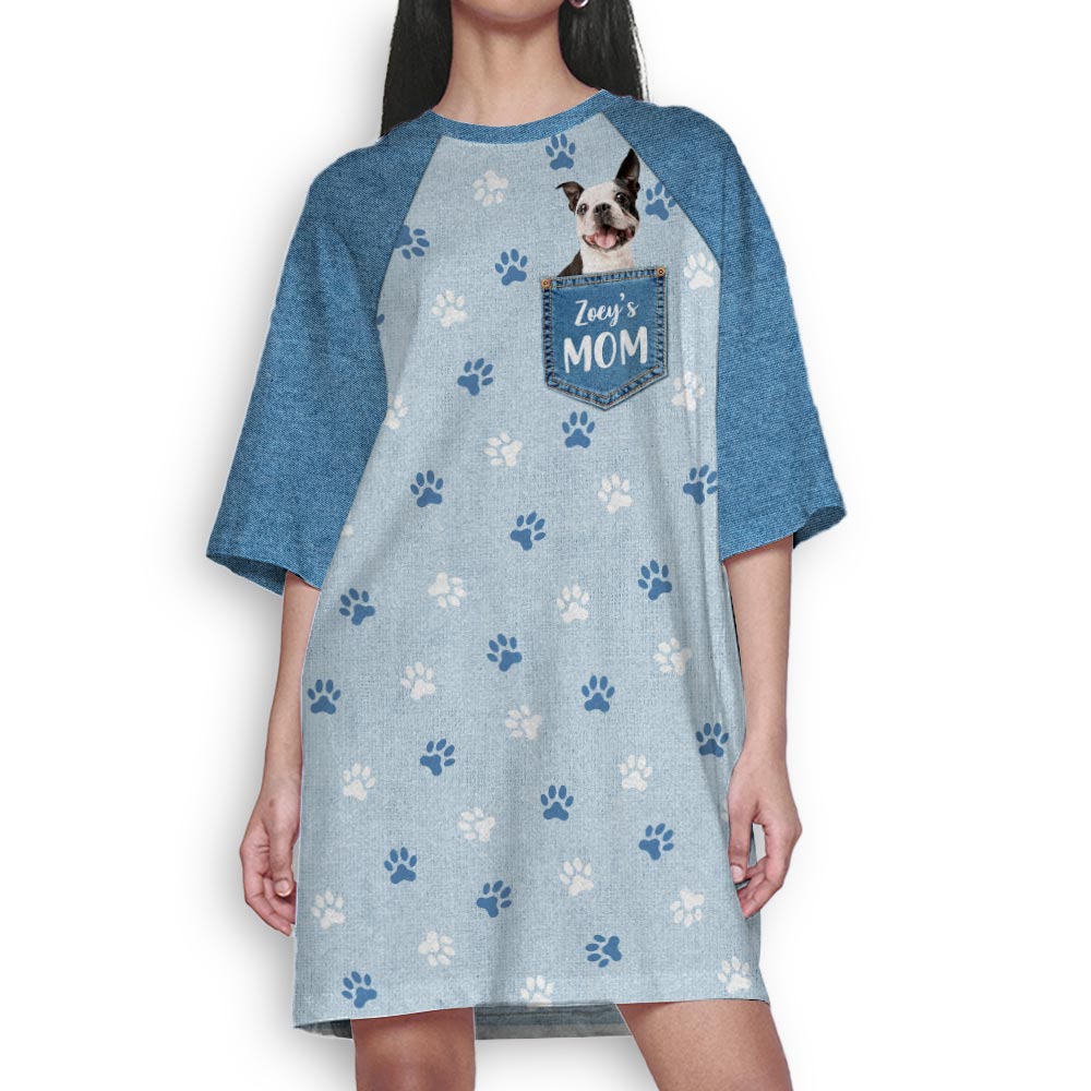 Personalized Pocket Dog Mom 3/4 Sleeve Custom Dress - Ideal for Every Occasion