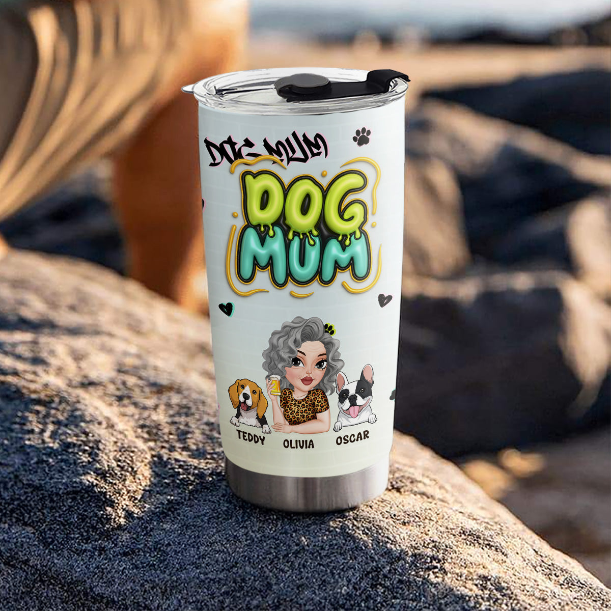 Personalized 3D Inflated Effect Colorful Tumbler for Dog Moms