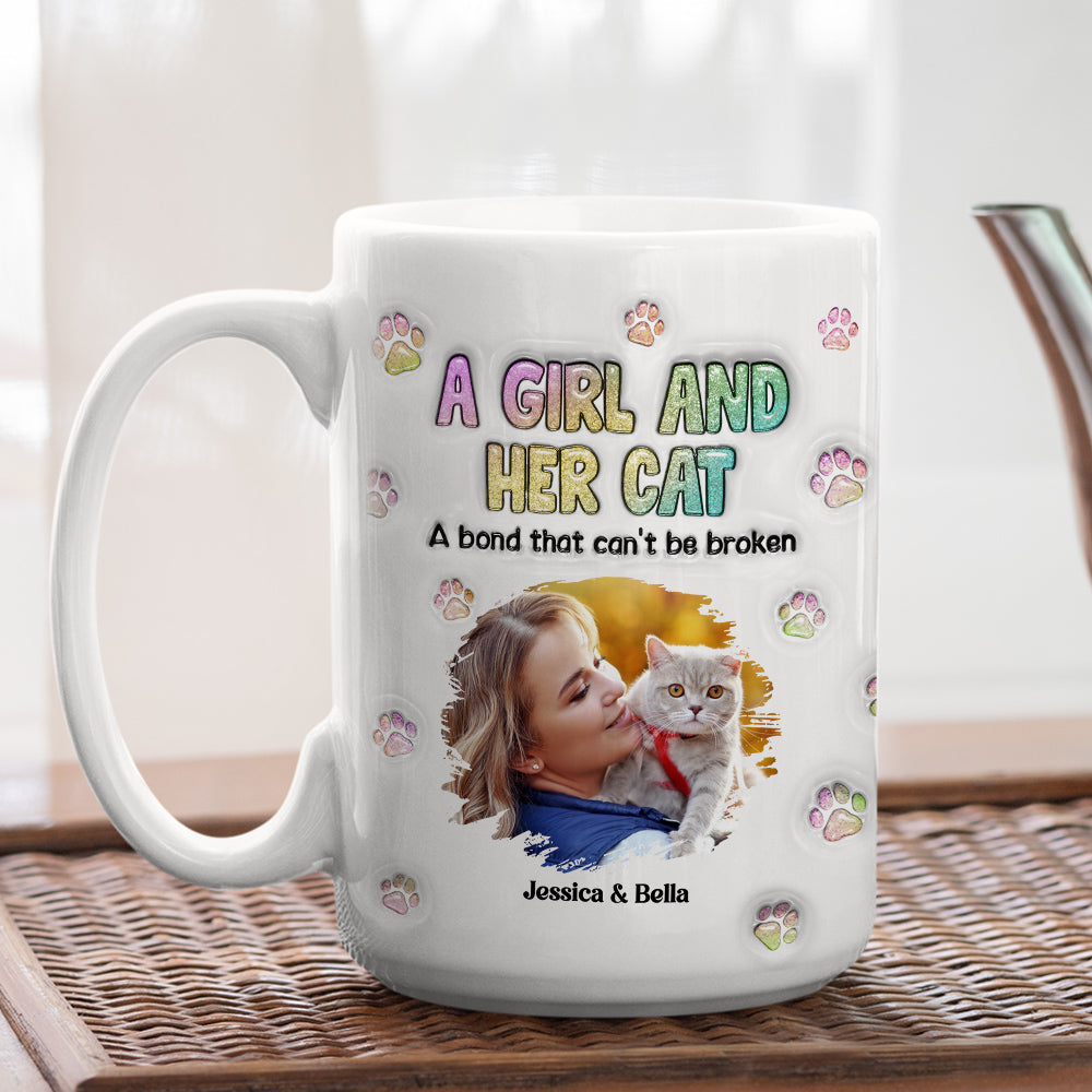 Personalized 3D Inflated Effect Mug with A Girl And Her Cat Photo