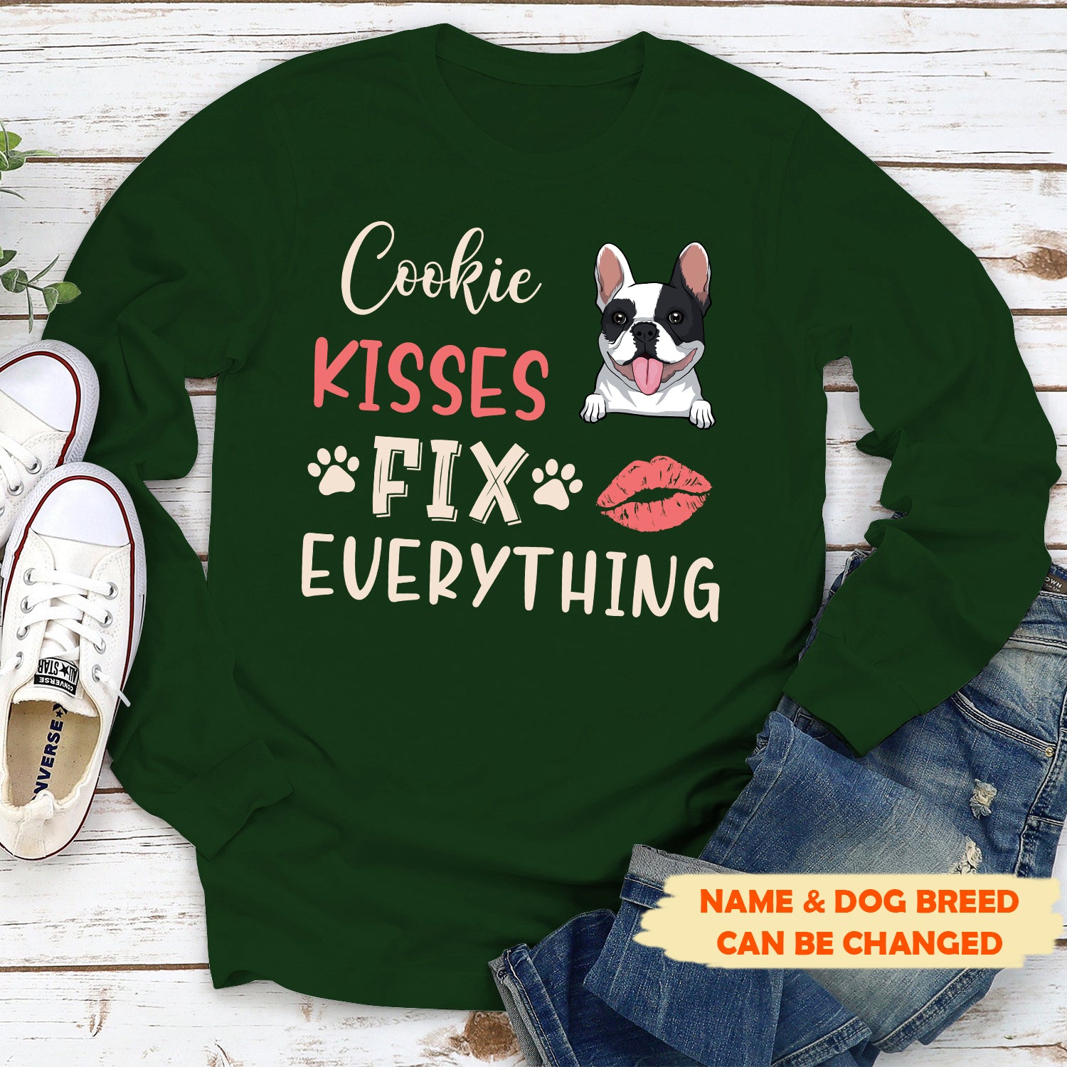 Personalized Custom Classic Long Sleeve Dog Kisses T-Shirt - Ideal Gift for Pet Lovers