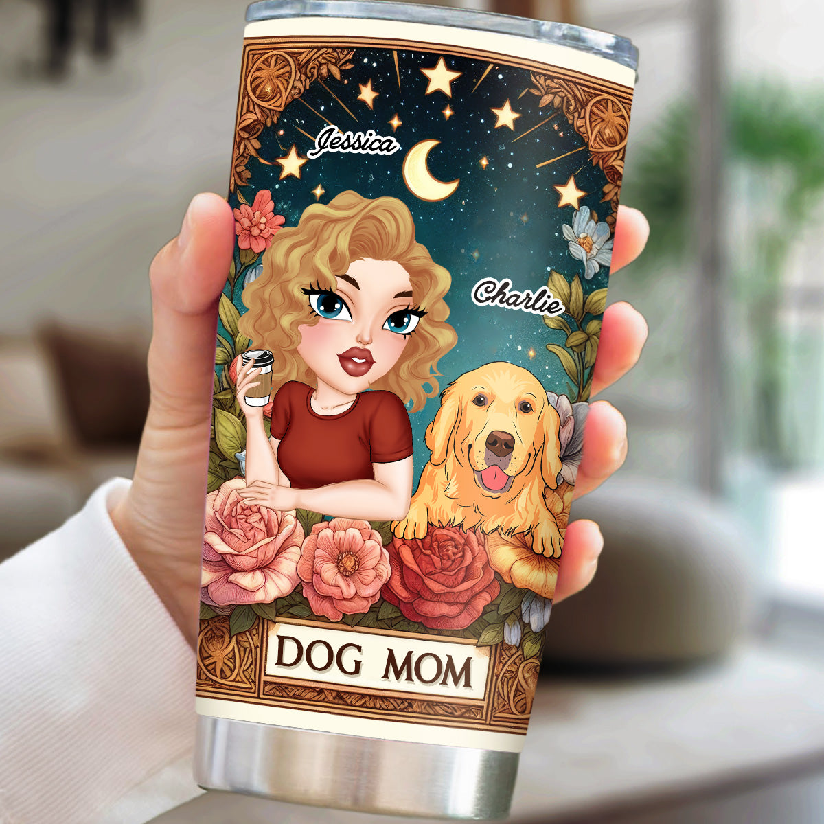 Personalized 'Best Dog Mom Ever' Tarot Design Tumbler - Ideal for Every Occasion