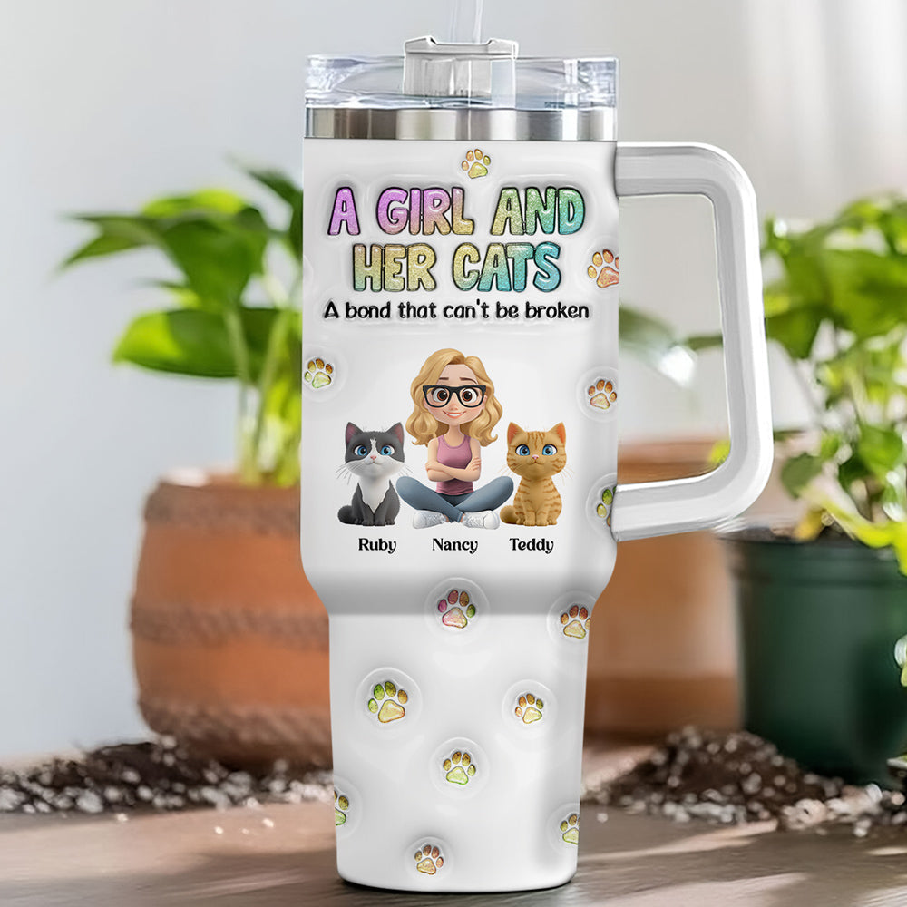 Personalized 3D Inflated Effect Tumbler: A Girl And Her Cat Design