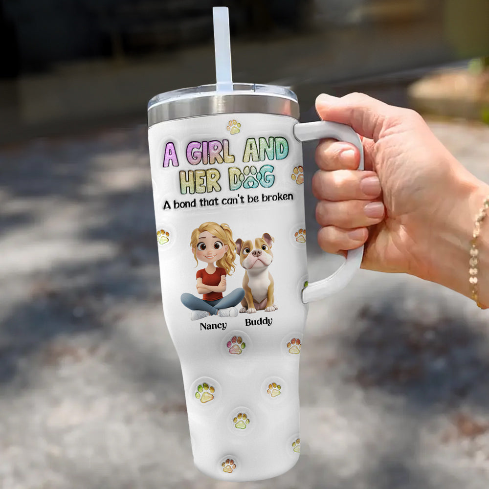 Personalized 3D Inflated Effect Printed 40 Oz Stainless Steel Tumbler - A Girl And Her Dog Design